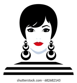 Vector illustration of beautiful young girl with big earrings