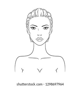 Vector illustration of a beautiful young nude woman with short haircut, isolated on white background. Fashion model sketch.