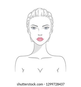 Vector illustration of a beautiful young nude woman with short haircut, isolated on white background. Fashion model sketch