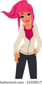 Vector illustration of a beautiful young woman with pink hair.