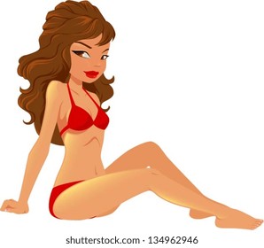 Vector illustration of a beautiful young woman wearing a bikini.