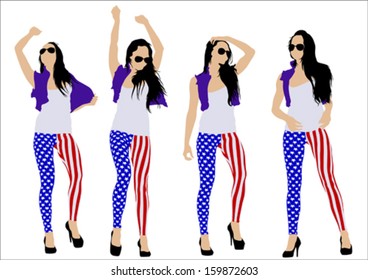 Vector illustration of a beautiful young woman in dress from American flag. Property release is attached to the file