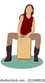 vector illustration of Beautiful young woman playing the Cajon 