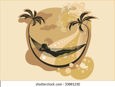 Vector illustration of beautiful young woman on the beach