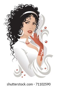 Vector illustration of beautiful young woman in white clothes and red gloves on a white background