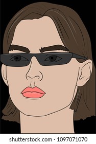 vector illustration.  Beautifull woman in glasses on black background