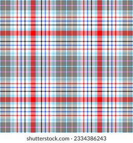 Vector illustration of a beautifully contrasting Black, orange, red, blue and light blue plaid pattern on a white background. For background and textile fashion and so on.