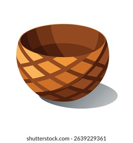 Vector illustration of a beautifully crafted brown woven basket isolated on a clean white background with subtle shadowing
