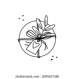 Vector illustration of a beautifully decorated Valentine's Day gift. Outline