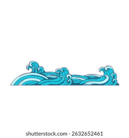 A vector illustration of beautifully stylized ocean waves in shades of blue, featuring elegant curves and smooth flowing lines. The dynamic composition represents sea waves motion.