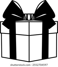 Vector illustration of a beautifully wrapped gift box with black and white colour, perfect for celebrations, holidays, birthdays, and christmas.