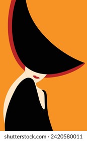 Vector illustration of a beautiful-skinned woman with a hat. Modern printable fashion poster.