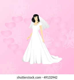Vector illustration of beauty bride on pink background