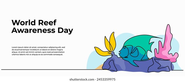 Vector illustration of the beauty of coral reefs and fish under the sea. Modern flat in continuous line style.