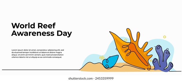 Vector illustration of the beauty of coral reefs and coral snails. Modern flat in continuous line style.