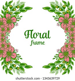 Vector illustration beauty crowd pink floral frame with green foliage hand drawn