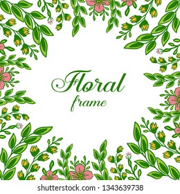 Vector illustration beauty crowd pink floral frame with green foliage hand drawn