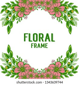 Vector illustration beauty crowd pink floral frame with green foliage hand drawn