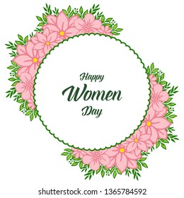 Vector illustration beauty crowd pink flower frame with shape happy women day hand drawn
