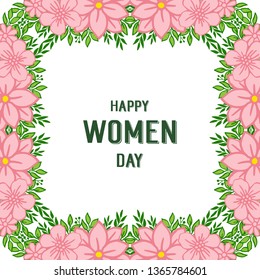 Vector illustration beauty crowd pink flower frame with shape happy women day hand drawn