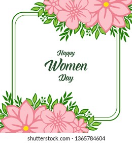 Vector illustration beauty crowd pink flower frame with shape happy women day hand drawn