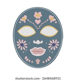 Vector illustration of a beauty face mask in flat minimalist style. Depicts a facial treatment mask used in skincare routines. 