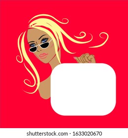 vector illustration Beauty fashion .  Girl blonde on pink background, empty space for inscription.