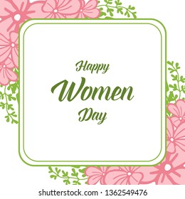 Vector illustration beauty green leafy flower frame with happy women day design