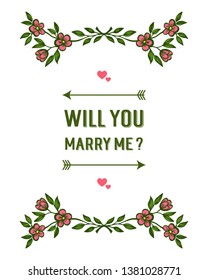 Vector illustration beauty of green leafy bouqet frame for greeting card will you marry me hand drawn