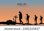 Vector illustration of beauty landscape. Remembrance day symbol. Lest we forget. Anzac day background with australian soldier and beauty landscape