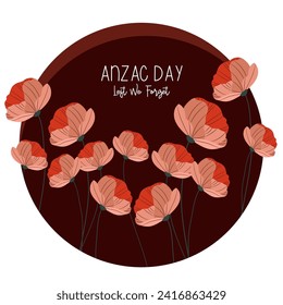 Ilustración vectorial del paisaje de belleza. Símbolo del día de recuerdo. No nos olvidemos. Anzac day Background con flores de amapola.