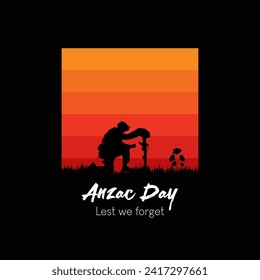 Vector illustration of beauty landscape. Remembrance day symbol. Lest we forget. Anzac day background with soldier.