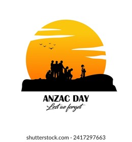 Vector illustration of beauty landscape. Remembrance day symbol. Lest we forget. Anzac day background with soldier.