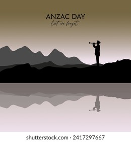 Vector illustration of beauty landscape. Remembrance day symbol. Lest we forget. Anzac day background with soldier.