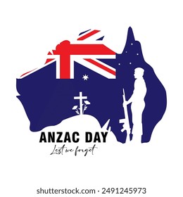 Vector illustration of beauty landscape. Remembrance day symbol. Lest we forget. Anzac day background with soldier.