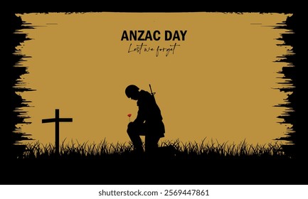 Vector illustration of beauty landscape. Remembrance day symbol. Lest we forget. Anzac day background with soldier.