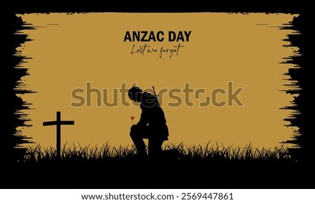 Vector illustration of beauty landscape. Remembrance day symbol. Lest we forget. Anzac day background with soldier.
