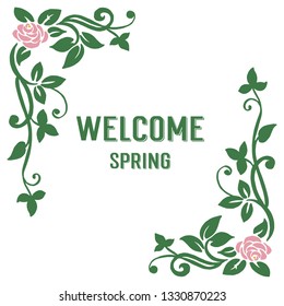 Vector illustration beauty leaf floral frame with welcome invitation hand drawn