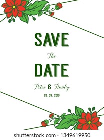 Vector illustration beauty leaf flower frame with elegant wedding invitation cards hand drawn