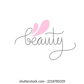 Vector illustration of Beauty minimalist monoline lettering for logotype, website, packaging, t-shirt, fabric, cup, mug, gift, poster, decoration, beauty center, postcard, bag, textile. EPS 10.