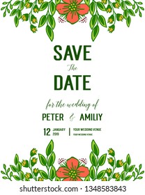 Vector illustration beauty of orange flower frame with elegant wedding invitation card hand drawn