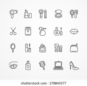  Vector Illustration Beauty Outline Icon Set. Black And White. 