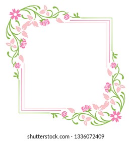 Vector illustration beauty pink flower frame with card hand drawn