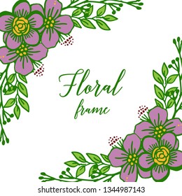 Vector illustration beauty purple flower frames isolated on white backdrop hand drawn