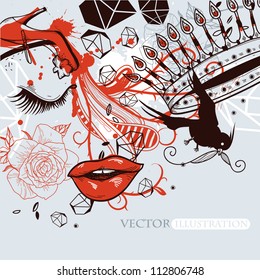 vector illustration of a beauty queen with a crown, birds and roses
