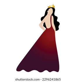 Vector illustration of a beauty queen in dark red evening gown on white background