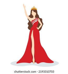 Vector Illustration Of Beauty Queen Pageant Winner On White Background