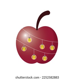 ilustración vectorial de manzana roja de belleza en lámpara decorada