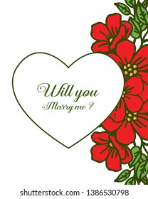 Vector illustration beauty red flower frame for template will you marry me