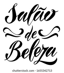 Vector illustration of Beauty Salon text in Portuguese for logotype, t-shirt, banner, magazine, poster, decoration, postcard. Beauty Salon calligraphy background. Beauty Salon lettering. EPS 10. 